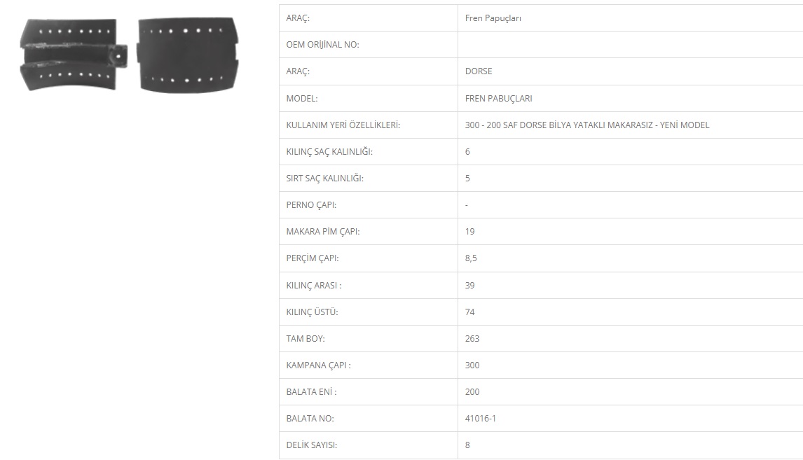 FREN PABUCU SF Y.M.300/200 BİLYALI MAKARALI